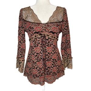 Vintage Ann Ferriday L Lace Babydoll Top Y2K Fairy Juliet Whimsical Made In‎ USA